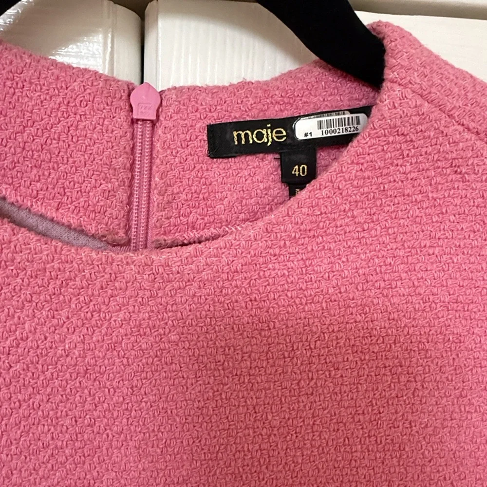 MAJE Barbie Pink Rapela Mini Dress w/ Braided Trim - Sz. 40 (US Sz. 8) - Picture 2 of 10